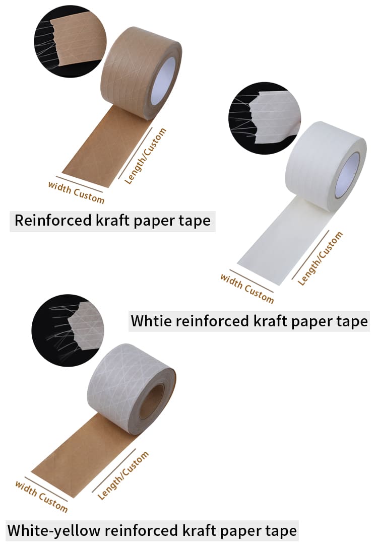 100 Foot COMBO PACK Water Activated WHITE KRAFT & TAN KRAFT PAPER TAPE